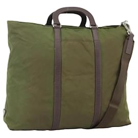 PRADA Borsa a Mano Nylon 2 vie Kaki Argento Auth mr2230
