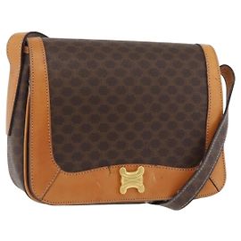 Céline Borsa a Spalla in Tela Macadam CELINE in Pelle PVC Marrone Oro Auth BAZ855