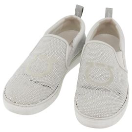 Salvatore Ferragamo Gancini Slipon Leder 5 1/2 D Silber Auth 174632A