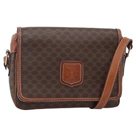Céline Borsa a Spalla in Tela Macadam CELINE in Pelle PVC Marrone Oro Auth INZ100