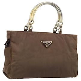 PRADA Borsa a mano con catena in nylon marrone oro Auth YKZ136