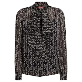 Blusa de seda Max Mara azul marino con estampado de cadena