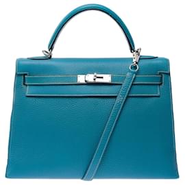Borsa HERMES Kelly 32 in Pelle Blu - 103442 - Hermès