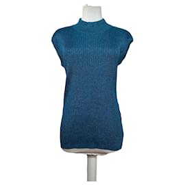 Top de lana Dior de cuello alto vintage azul verde L