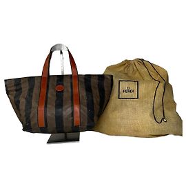 Borsa a mano in pelle rigata Fendi vintage arancione e marrone