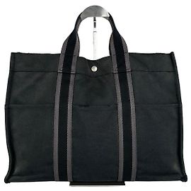 Borsa tote in tela vintage Hermès nera e grigia
