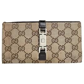 Vintage Gucci Monogram Long Jackie Wallet Beige Brown