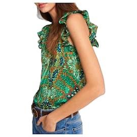 Ba&Sh Bluse mit hohem Kragen und floralem Muster grün