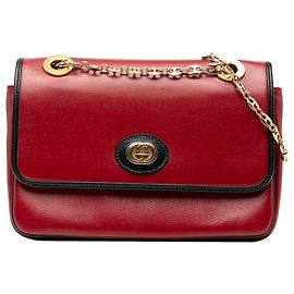 Borsa a spalla piccola in pelle rossa Marina Chain di Gucci