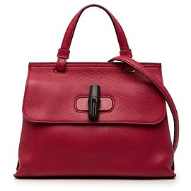 Borsa quotidiana media in pelle rossa Bamboo di Gucci