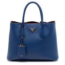 Prada Bolsa dupla média em couro Saffiano azul
