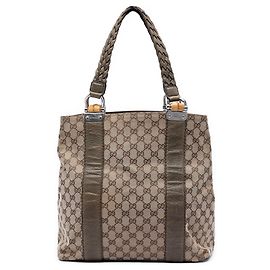 Gucci Beige Große GG Canvas Bamboo Libeccio Tote