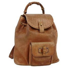 Mochila de couro Gucci Bamboo marrom dourado 003 1956 0030 Auth 174185