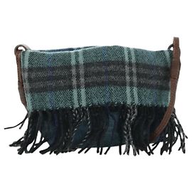 Borsa a spalla Burberry Nova Check Blue Label in lana blu navy Auth INZ074A