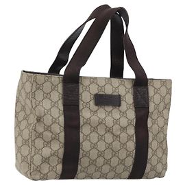 Bolsa de Mão GUCCI GG Supreme PVC Prata Bege 141976 Auth YKZ182