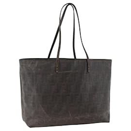 FENDI Zucca Canvas Tote Bag Schwarz Braun Auth YKZ1039