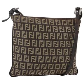 Borsa a spalla in tela Zucchino FENDI marrone argento autentica 174409