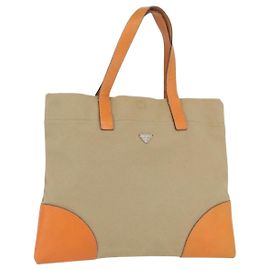 PRADA Tote Bag aus Canvas Leder beige orange silber authentisch hk3602