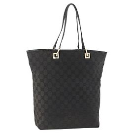 GUCCI GG Canvas Tote Bag Schwarz Gold 002 1098 Auth AMZ017