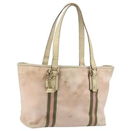 GUCCI GG Canvas Sherry Line Tote Bag Pink Gold Auth AMZ129