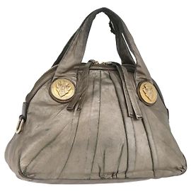 GUCCI Histeria Borsa Tote in Pelle Argento 197019 Auth BAZ809