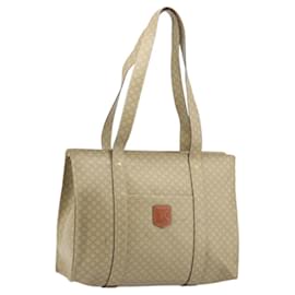 Céline CELINE Macadam Canvas Tote Bag PVC Beige Gold Auth INZ048
