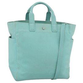Autre Marque Borsa a mano TIFFANY&Co. in tela e pelle 2 in 1 blu turchese argento autentica BAZ448