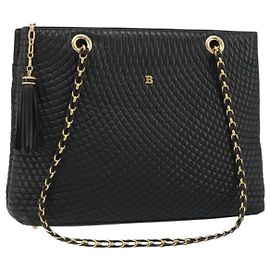 BALLY Borsa a Spalla a Catena Pelle Nera Oro Auth BSZ498