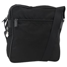 Borsa a spalla PRADA in nylon nero argento autentica am11267