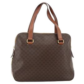 Céline Borsa a mano in tela Macadam CELINE in pelle PVC marrone oro Auth YKZ1026