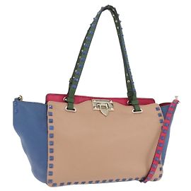 VALENTINO Borsa Rock Studs in Pelle 2 in 1 Multicolore Oro Auth BA11942A