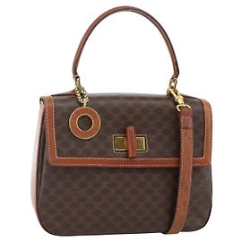 Céline Borsa a mano in tela Macadam CELINE in pelle PVC 2 in 1 marrone oro Auth YKZ459