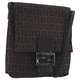 Borsa a Spalla Mamma Baguette in Tela Zucchino FENDI Marrone Nero Auth YKZ1035A