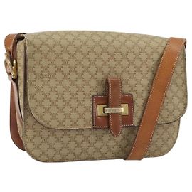 Céline Bolsa de Ombro em Lona Macadam CELINE PVC Bege Ouro Auth YKZ1474
