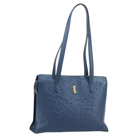 Saint Laurent Tote Bag aus Leder Blau Gold Auth YKZ120