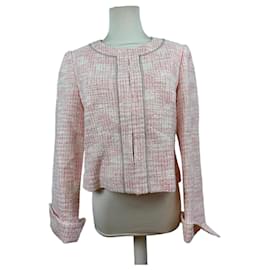 Abrigo corto de cuadros vintage Courreges rosa y blanco L