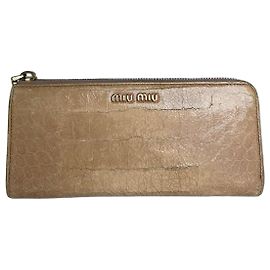Vintage Miu Miu Krokodil-Prägung Leder Lange Brieftasche Beige Braun