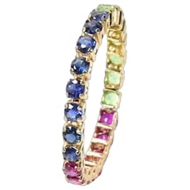 14-karat yellow gold ring with blue sapphires, pink rubies, and green tsavorites - Autre Marque