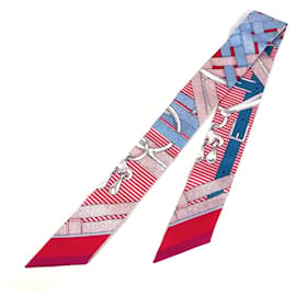 Foulard Twilly HERMES in seta azzurro chiaro e rosso - Hermès