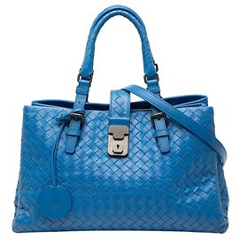 Bottega Veneta Borsa Roma Intrecciato in Nappa Blu Piccola