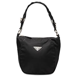 Borsa intrecciata in tessuto nero Prada