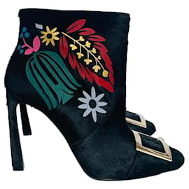Stivaletti Roger Vivier in pelle con stampa floreale nera