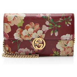 Portafoglio in pelle Gucci Blooms con catena Interlocking G