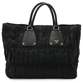 Borsa Tote in Nylon Pieghettato e Pelle Prada
