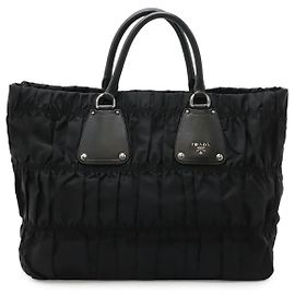 Borsa Tote in Nylon Pieghettato e Pelle Prada