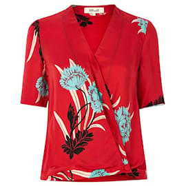 Diane Von Furstenberg Silk Floral Top Red