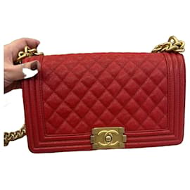 Chanel Bolso Boy Flap Rojo de Cuero Caviar