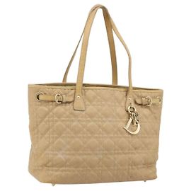 Christian Dior Borsa Tote Lady Dior in tela rivestita marrone e oro Auth bs34361