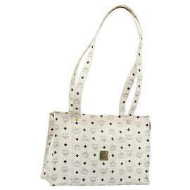 Borsa Tote Vicetos Logogram MCM in PVC Bianco e Oro Auth YKZ1154