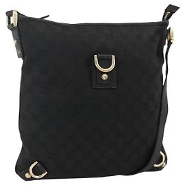 Bolsa de Ombro Abbey GG Canvas Gucci Preto Dourado 131326 Auth YKZ949